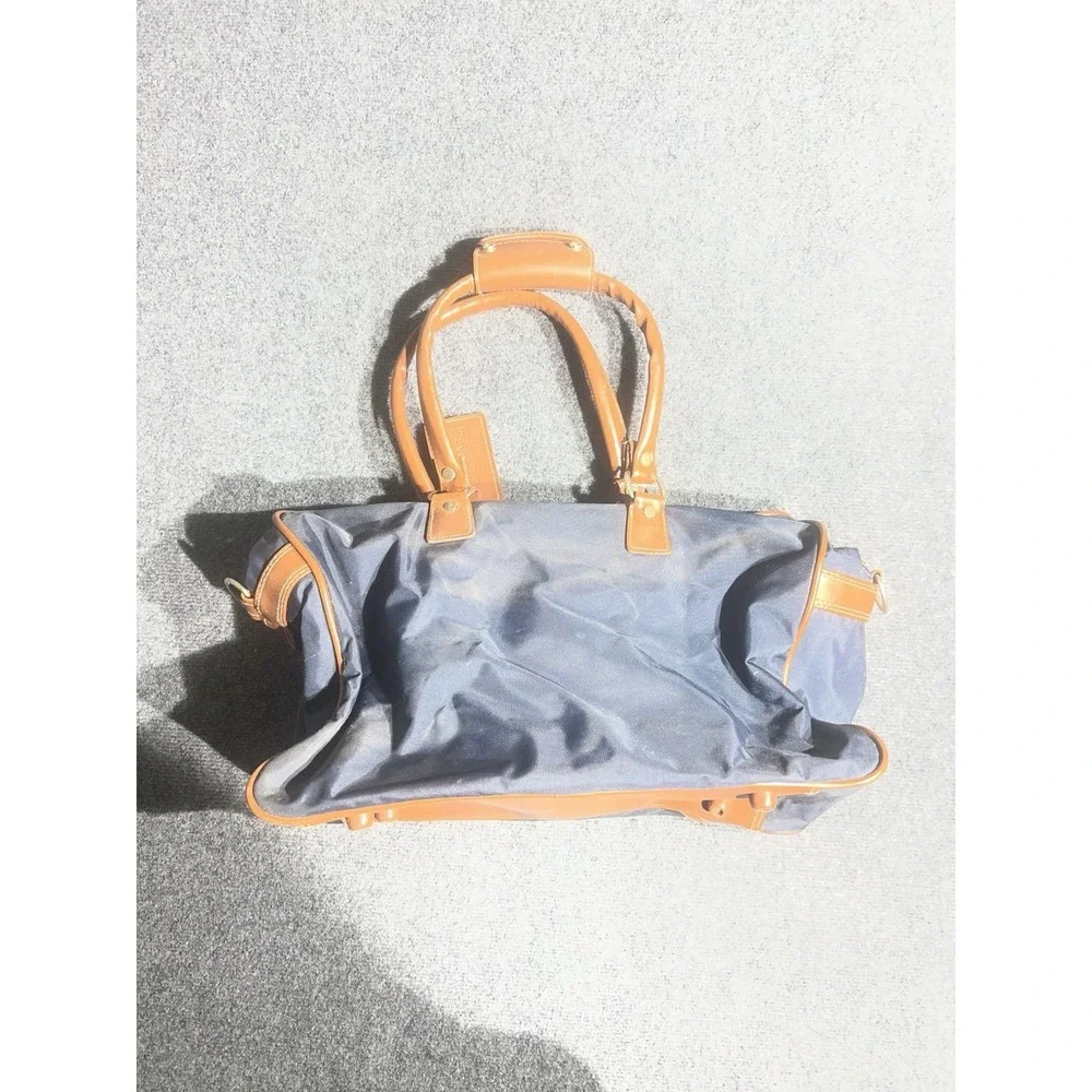Jaguar Navy Blue Nylon Duffel Bag Tan Trim Travel Luggage Weekend‎ Bag